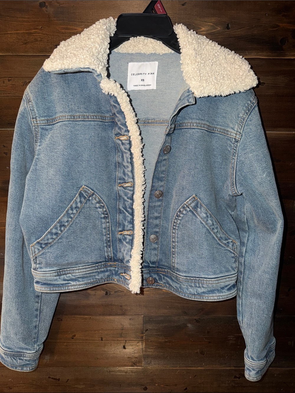 Celebrity Pink Light Blue Denim Sherpa-Lined Jean Jacket